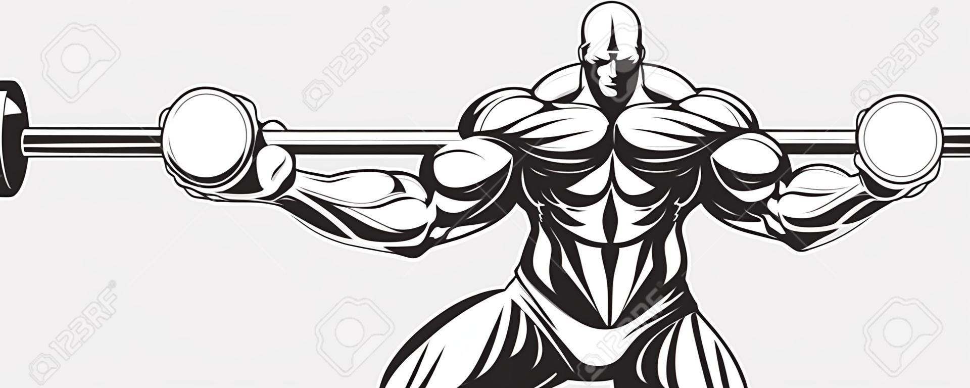 L'illustration d'un bodybuilder effectue un exercice avec une barre.