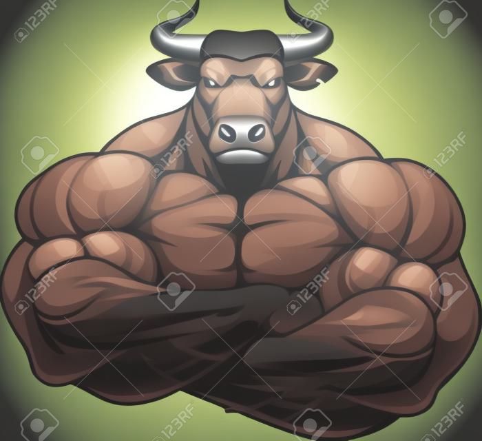 Illustrazione vettoriale di un forte toro sano con grandi bicipiti.