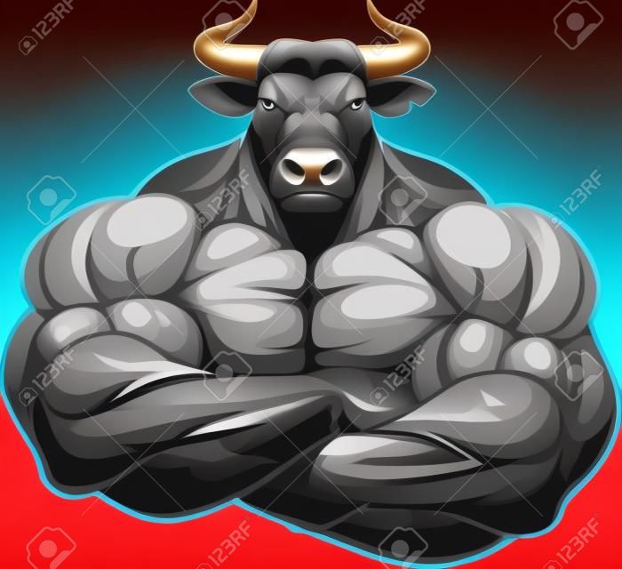 一個強壯健康的公牛與大二頭肌的矢量插圖。