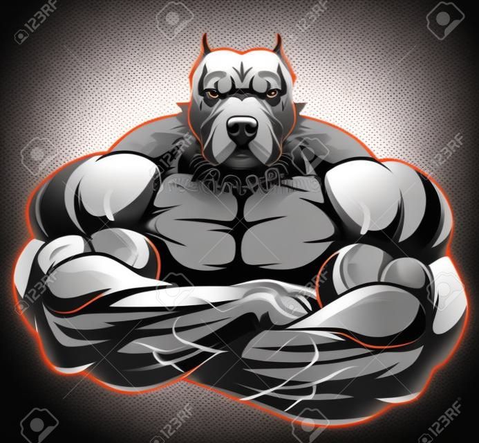 Vector Illustration eines starken pitbull mit großen Bizeps, Bodybuilder