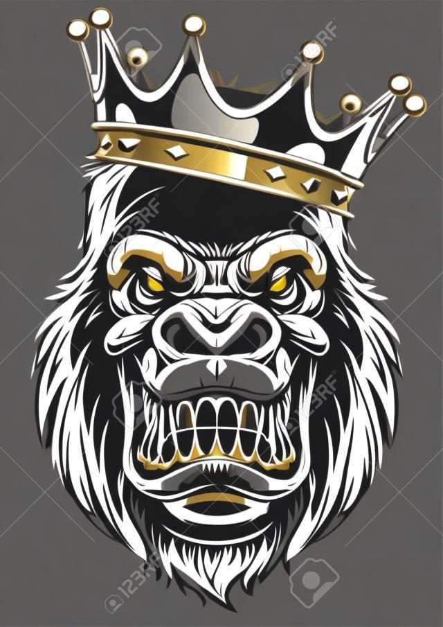 Vektor-Illustration, wilden Gorilla Kopf auf mit Krone, auf weißem Hintergrund