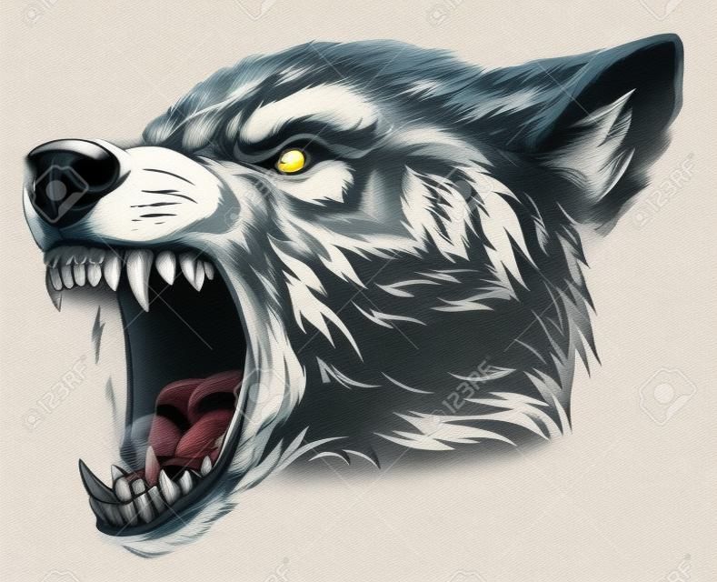 Ferocious wolf head illustration.