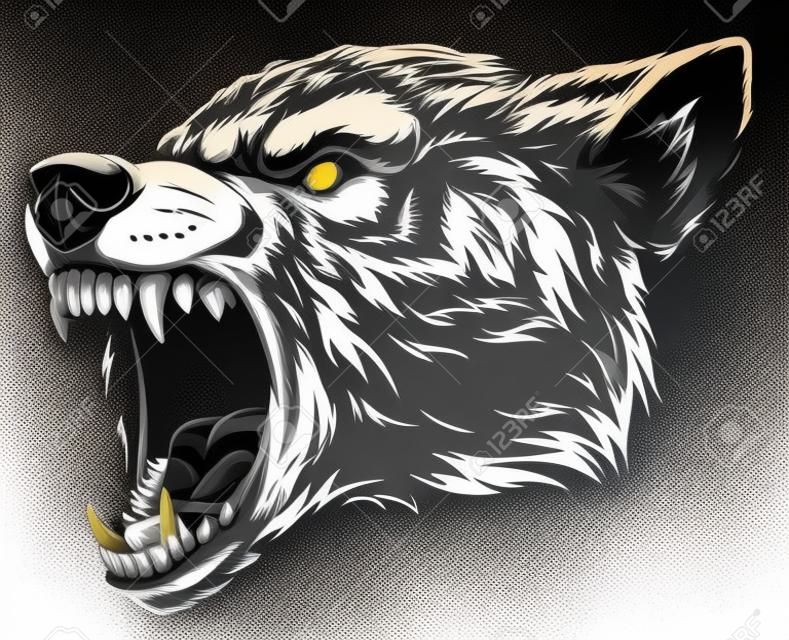 Ilustración de cabeza de lobo feroz.
