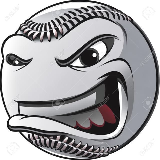 Ilustração, de, um, bola baseball, desenho animado, com, irritado, rosto, ligado, um, fundo branco