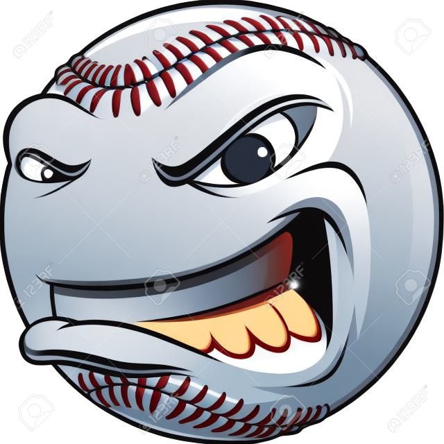 Ilustração, de, um, bola baseball, desenho animado, com, irritado, rosto, ligado, um, fundo branco