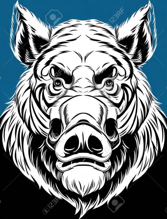 Vector illustration, the head of a ferocious wild boar, on a white background.