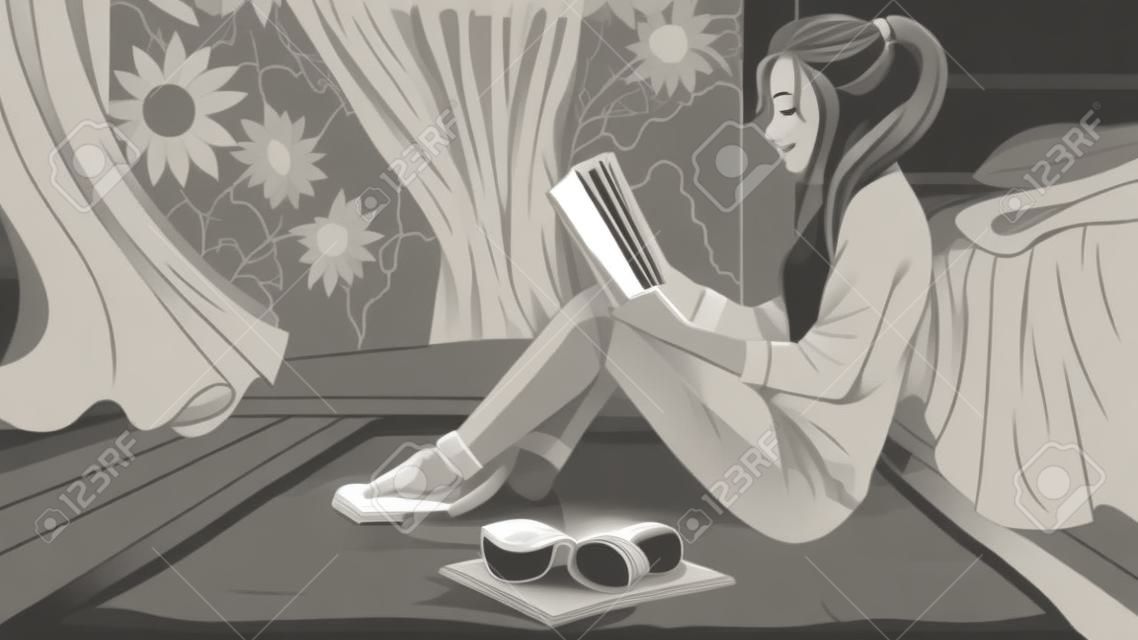 A Sketch Of A Beautiful Girl Reading A Book Royalty Free SVG