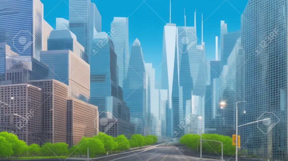downtown financial district and city skyline, city, glass tall buildings, Generative Ai