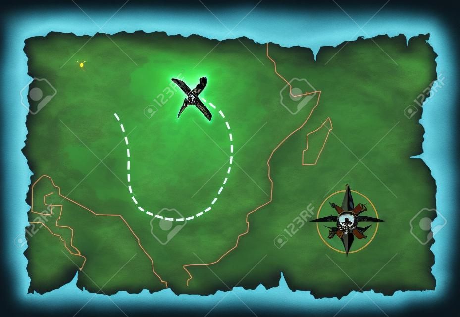 Pirates  map with marked treasure location