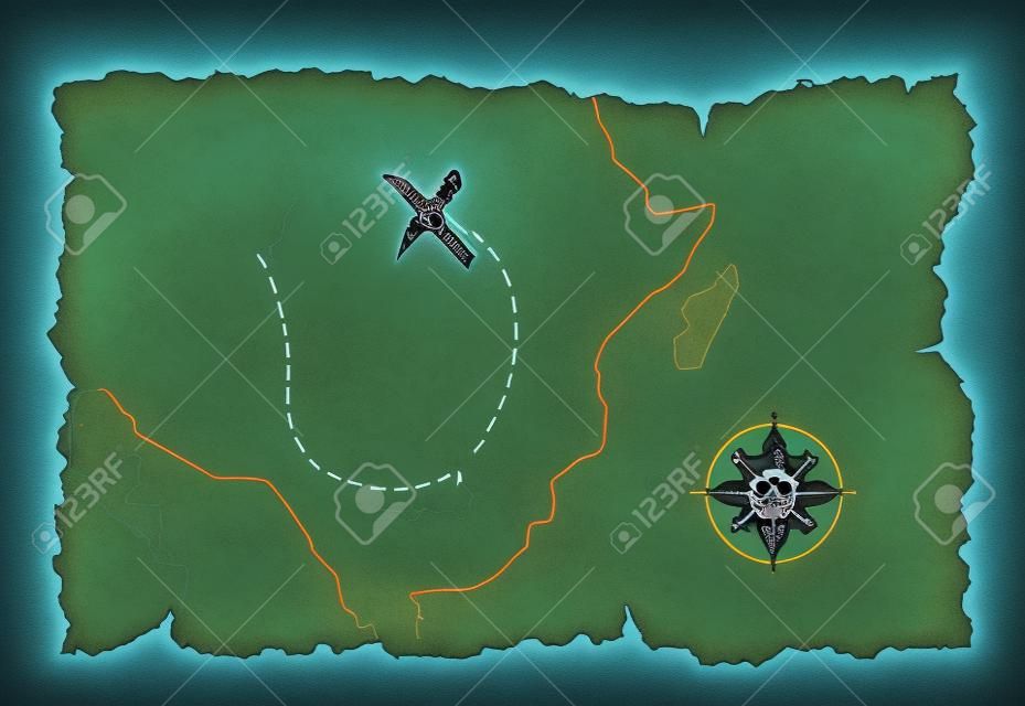 Pirati mappa con la posizione del tesoro marcato