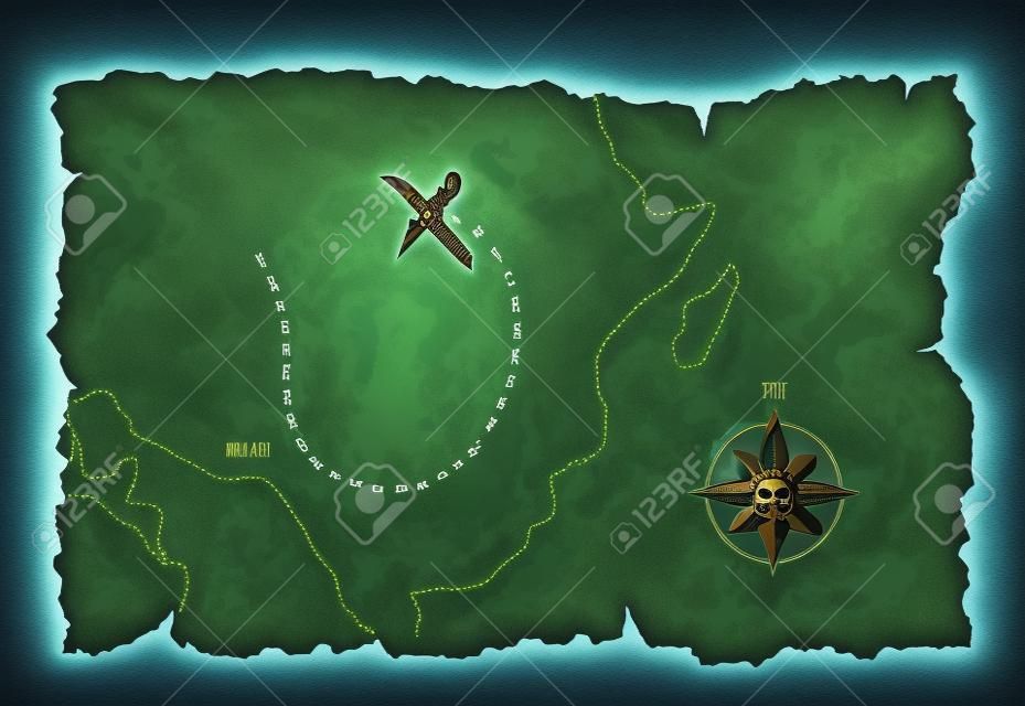 マークの宝の場所を持つ海賊マップ