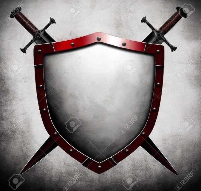 Герб средневекового рыцаря щит и меч на белом