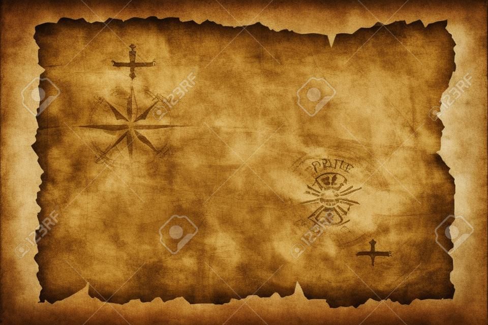 Mapa del tesoro Piratas pergamino aislado en blanco con trazado de recorte incluidos