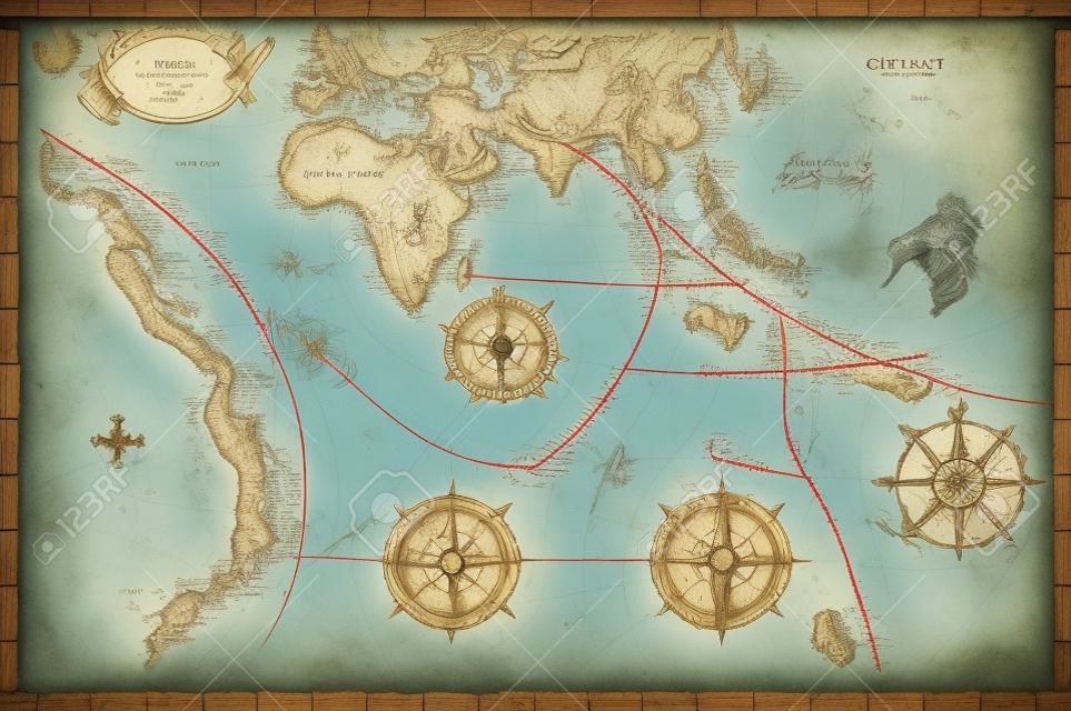old nautical treasure map illustration