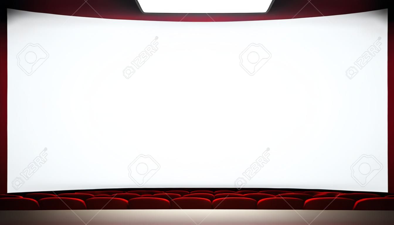cinema theatre screen with red seats backgound (aspect ratio 16:9)