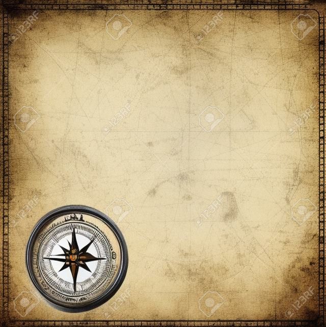 老指南针和航海地图插图背景
