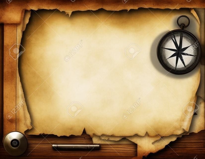 Old blank map background with compass. Adventure or discovery concept.