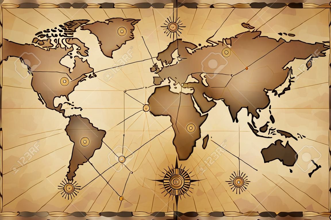 빈티지 스타일의 오래 된 세계 지도입니다.
