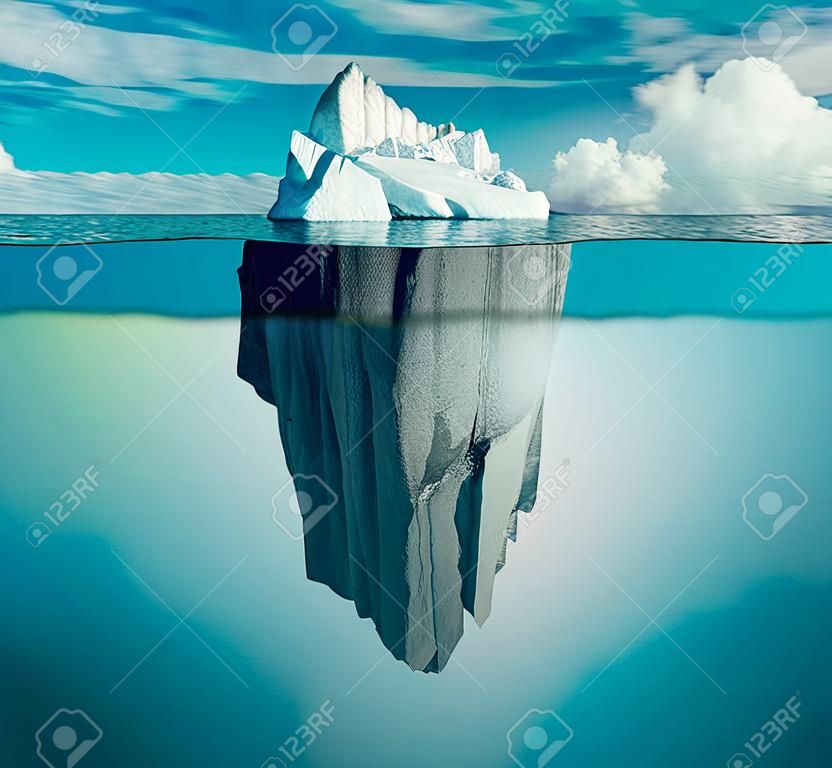 Iceberg no oceano como ameaça oculta ou conceito de perigo