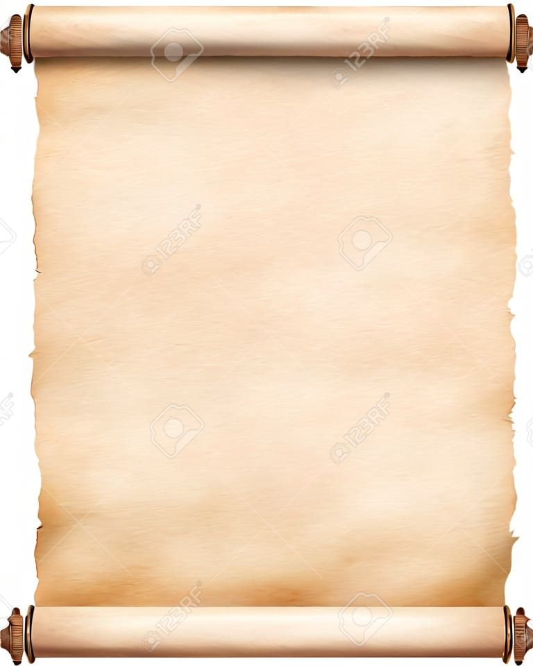 old vertical paper scroll isolated on white