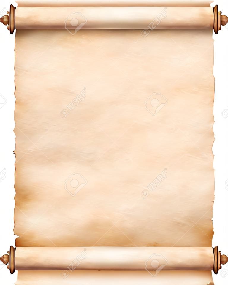 old vertical paper scroll isolated on white
