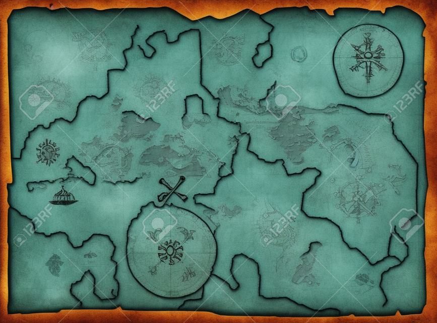 pirates map with treasures mark isolated