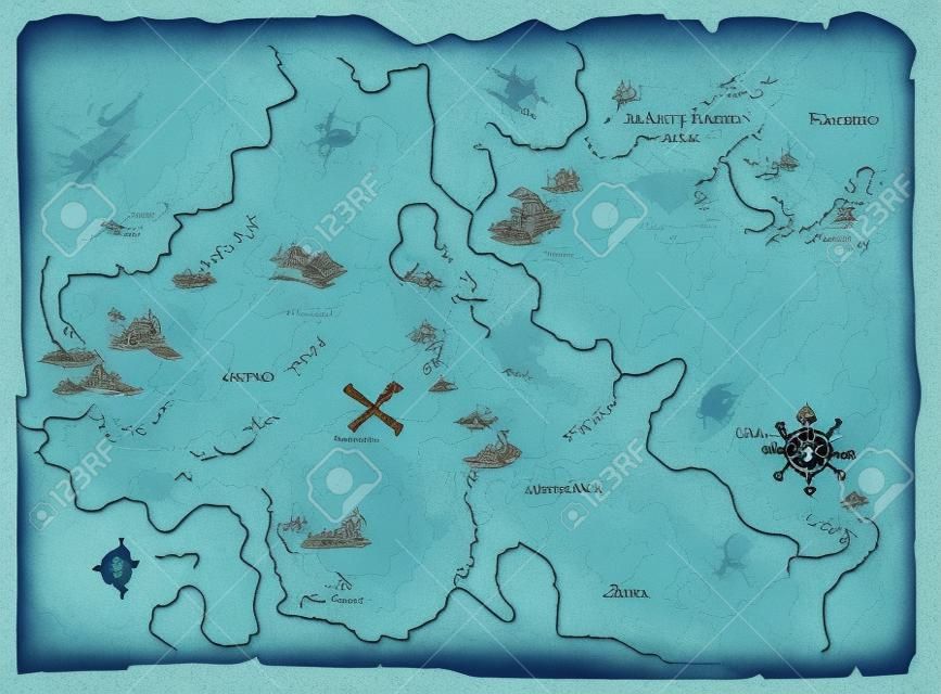 pirates map with treasures mark isolated