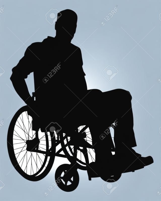 Full length of silhouette businessman sitting on wheelchair over white background. Vector image