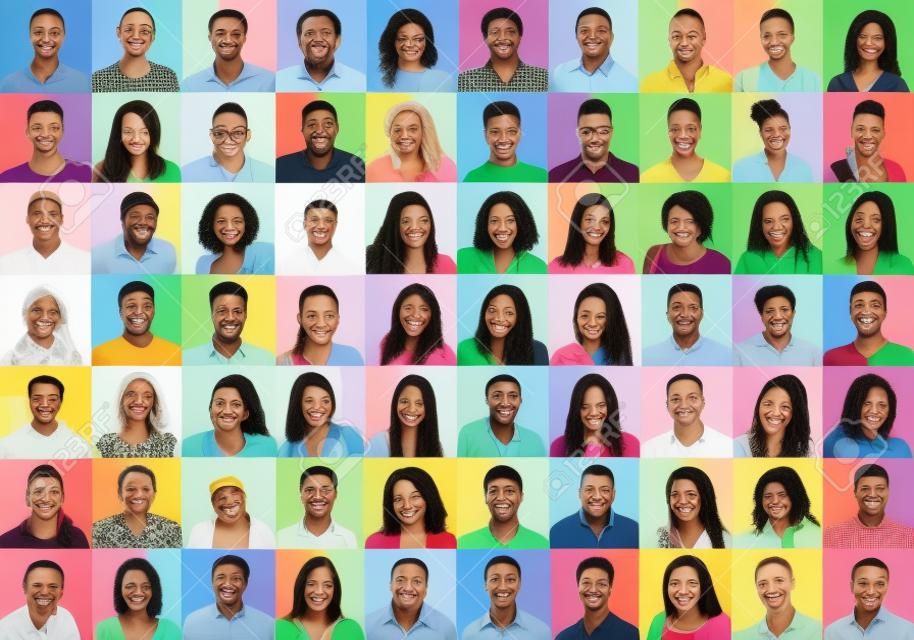 Collage van glimlachende multi-etnische mensen portretten en gezichten