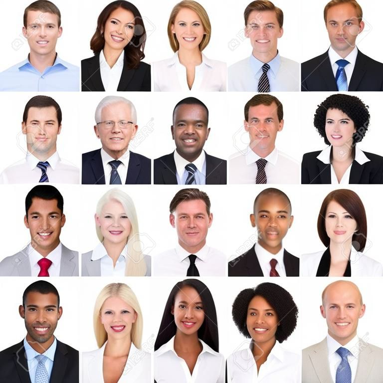 Коллаж многообразных Многонациональная и смешанные века, улыбаясь деловых людей. Команда Diversity Концепция
