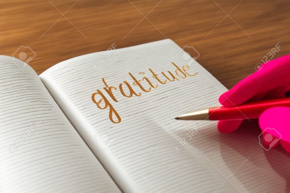Gratitude Journal Concept. Writing I Am Grateful In Journal