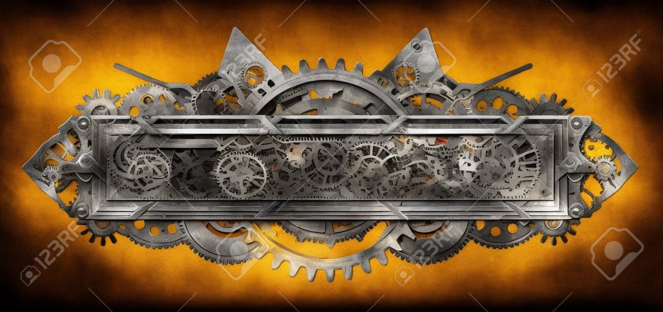 Feito de armação de metal e detalhes do relógio. Colagem steampunk mecânica