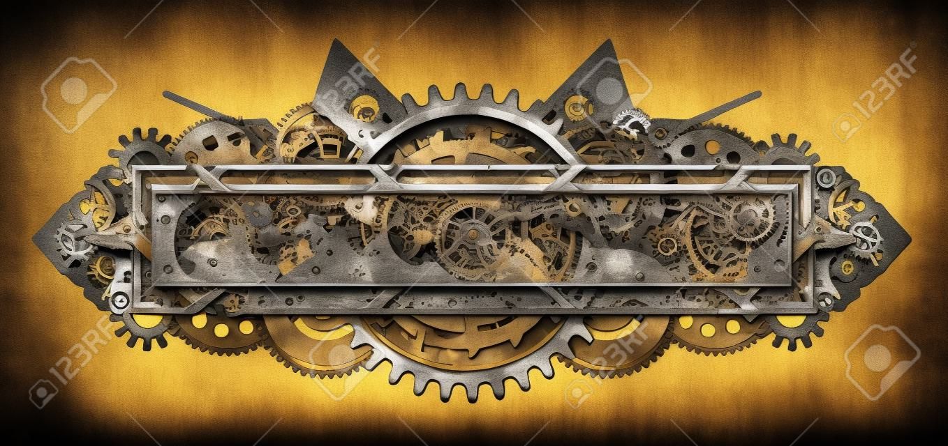 Feito de armação de metal e detalhes do relógio. Colagem steampunk mecânica