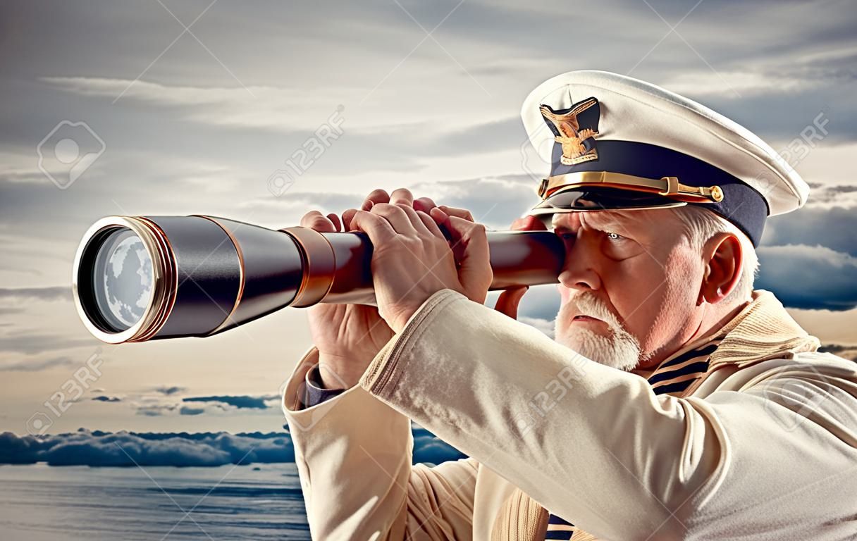 Captain looks through a telescope