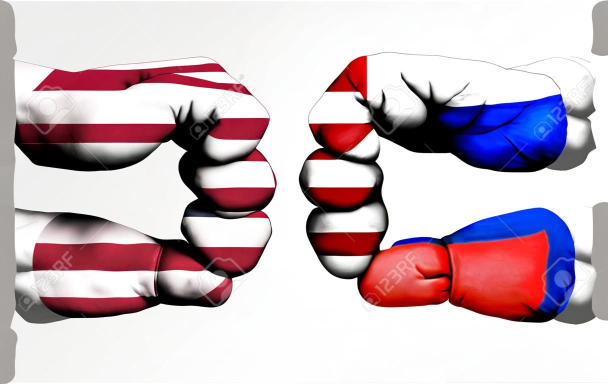 Konflikt między USA i Rosją, męskie pięści - koncepcja konfliktu rządów