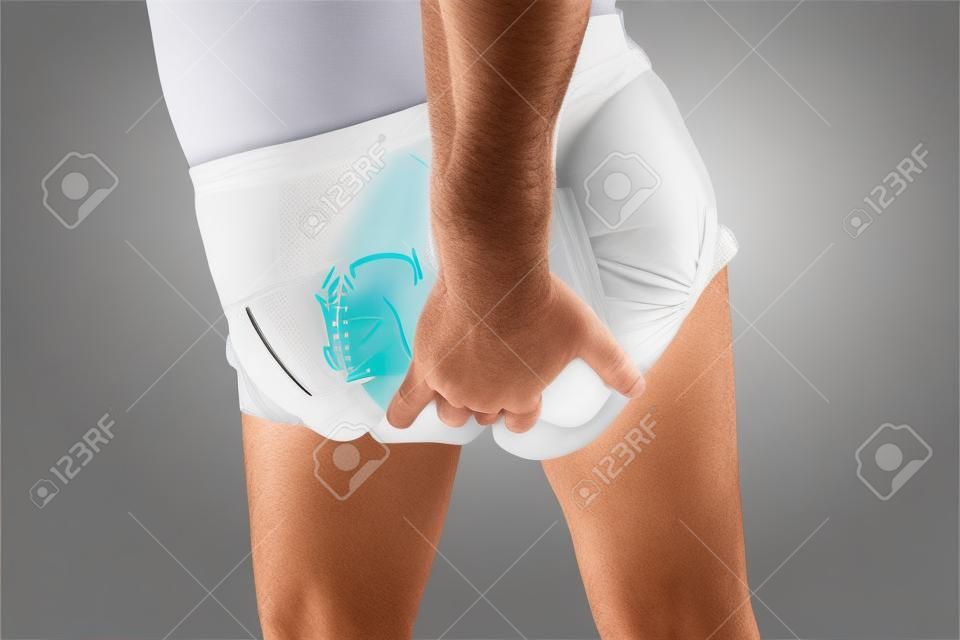 Man wearing incontinence diaper - urinary incontinence concept