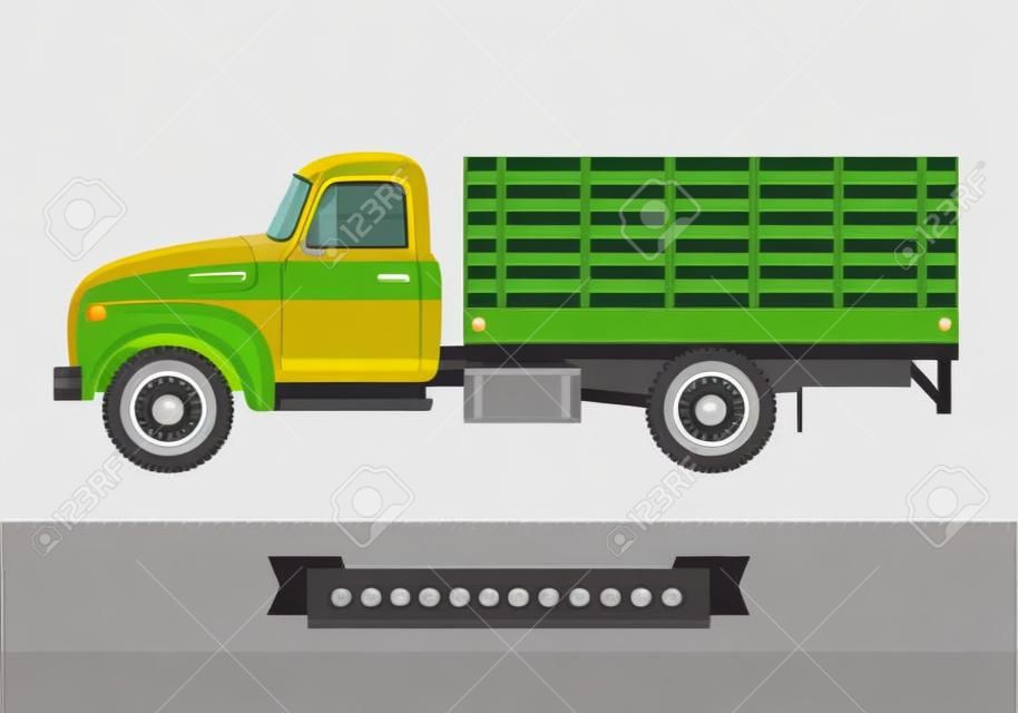 Klasyczne łóżko udział w widoku z boku ciężarówki. Vector illustration
