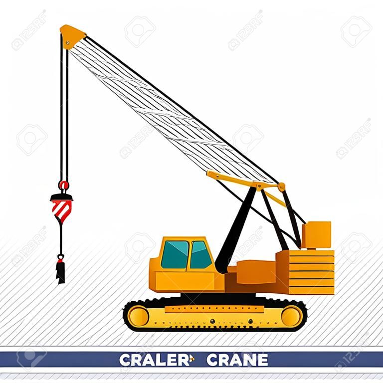 Crawler lattice boom crane. Side view mobile crane isolated vector illustration