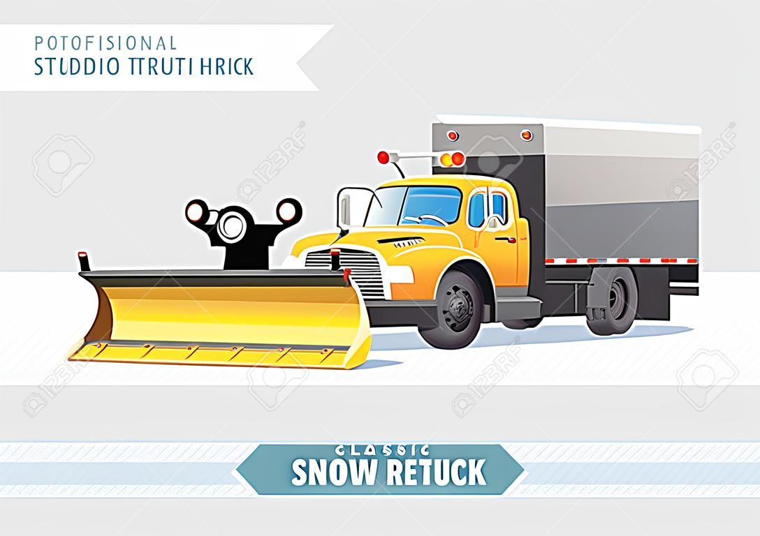 Классический вид уборки снега грузовик передняя сторона. Вектор изолированные иллюстрации