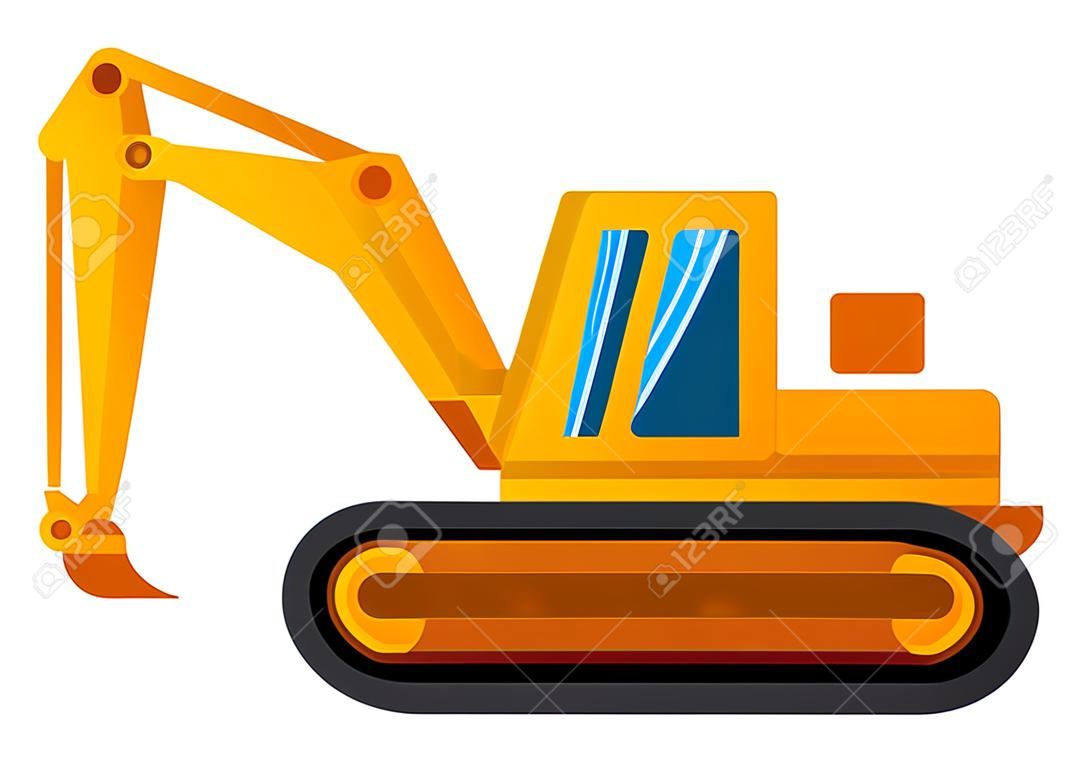 Icona minimalista dell'escavatore cingolato benna a conchiglia isolata. Vettore isolato dell'attrezzatura per l'edilizia. Veicolo per attrezzature pesanti. Icona di colore illustrazione su sfondo bianco.