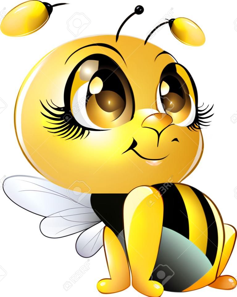 흰색 배경에 그림 아름다운 꿀벌