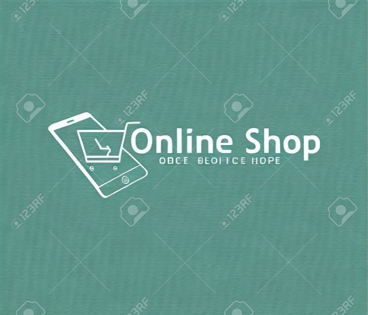 Phone with trolley online shop  logo concept design template.