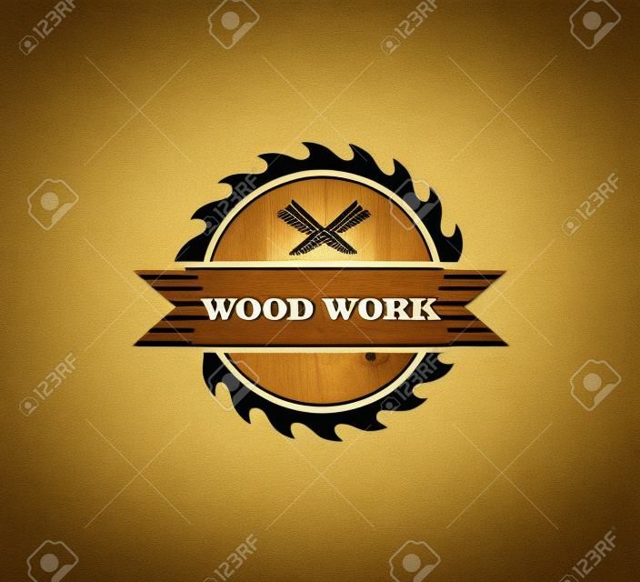 modèle de conception de logo vectoriel d'usine de menuiserie de lodge de travail du bois