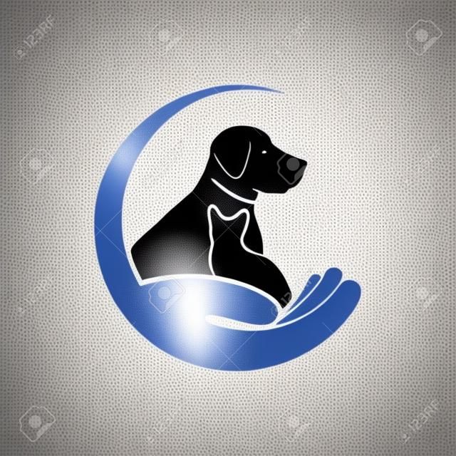 Clínica veterinaria de mascotas y plantilla de diseño de logotipo de vector de tratamiento