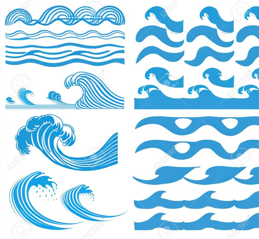 rolling ocean sea wave stream line pattern vector graphic design set template