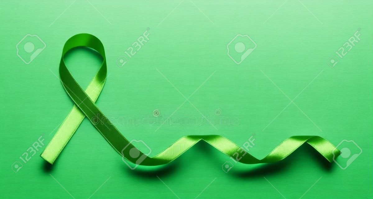 Nastro di raso simbolico consapevolezza verde isolato su sfondo bianco con posto per il testo. Illustrazione vettoriale 3d realistica