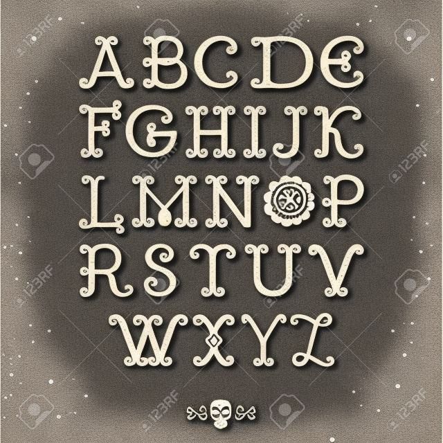 Vintage decorative handcrafted font named "Dia de los Muertos". Hand drawn font for your business, greetings cards, poster, a party