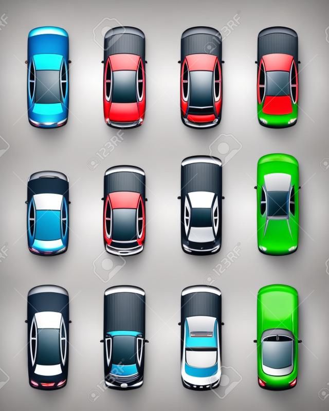 Différentes voitures vus de dessus - illustration vectorielle