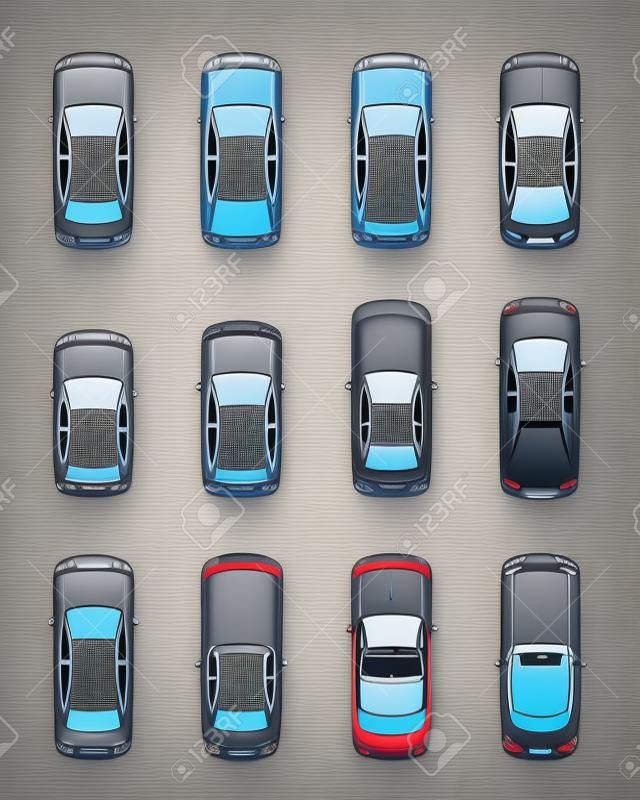 Différentes voitures vus de dessus - illustration vectorielle