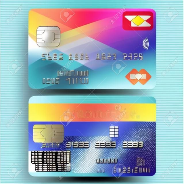 Cartão de crédito detalhado realista. Frente e verso. Ilustração vetorial de um cartão bancário em um fundo transparente.